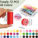 72 PCS Sewing Thread, Thread for Sewing Supplies, 36 Colors Polyester, 400 Yards Per Spool with Spools and Prewound Bobbins for Hand & Machine