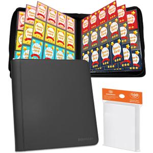 12 Pocket Card Binder, 864 Pockets Side Loading Trading Card Collection Binder, Comes with 100pcs Card Sleeves, Zipper Ringless Holder Album for TCG, Sports, Game Cards, Black