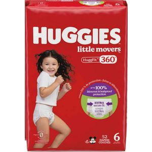 Huggies Size 6 Baby Diapers, Little Movers HuggFit 360 Baby Diapers with 360 Waistband, Size 6  Packs of 52