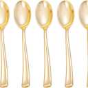 YOUBET 300pcs Gold Plastic Spoons - Heavyweight Plastic Spoons - Gold Silverware - 6.9 Inch Heavy Duty Disposable Spoons for Parties, Dinners & Weddings