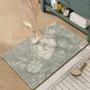LUMI Ultra Thin Bathroom Rugs 24"x43", Absorbent Non-Slip Floor Mat, Quick Drying Easy Clean Design Mat for Bath, Sink, Desk and Entrance, White Flower
