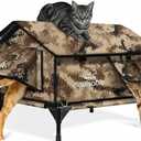 Indestructible Gable Roof Heated Cat House for Outside Winter, 100% Waterproof, Safe Escape Door, Insulated Outdoor Cat Shelter with Heater for Feral Barn Cat Kitty (Desert Camouflage, 24.5"x16"x19")