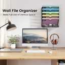 Hanging Wall File Organizer 6-Tier Wall Mount Mail Organizer & Desk Paper Organizer, Sleek Black Metal File Folder Holder for Office, Cubicle, Bedroom | All-in-One Document Storage Shelf