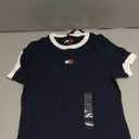 Tommy Jeans Women's Short Sleeve Cotton Graphic T-Shirts with Embroidered Badge Logo (Large, Dark Night Navy)