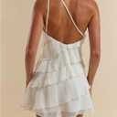 SOLY HUX Women's Mini Dress One Shoulder Ruffle Mesh Dresses Layered Backless Vacation Party Sundresses (Beige, S)