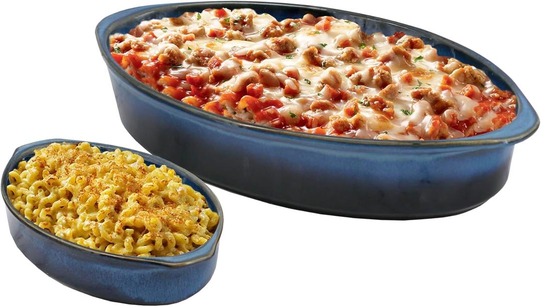 2 x Emeril Lagasse 2-Piece Oval Stoneware Baking Dish Set - Versatile 1 & 2 Qt, for Baking, Perfect Casseroles, Roasts, Cake, Lasagna Pan, Microwave, Oven, Dishwasher, and Freezer Safe, S-803-2S-AZ