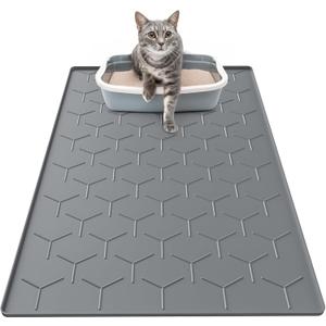 Cat Litter Box Mat, Large 34" X 22" Cat Litter Mat, Waterproof Silicone Pad for Floor, Dark Gray