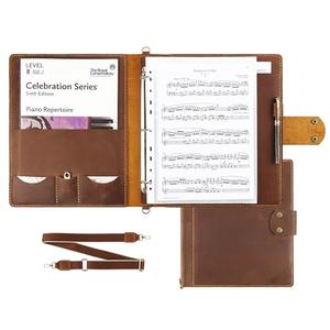 Handmade Leather Sheet Music Folder, 3-Ring Choir Binder with Clear Sheet Protectors, Premium Leather Portfolio for Music Organizer & Office Use - Brown