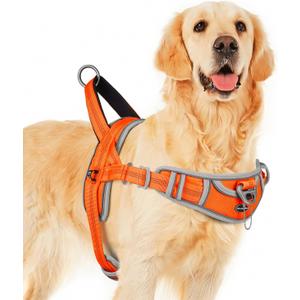 ADVENTUREMORE Dog Harness for Large Dogs No Pull, Sport Dog Halter Harness Reflective Breathable Dog Vest Escape Proof Dog Harness with Easy Control Front Clip Handle for Training Walking Large Orange
