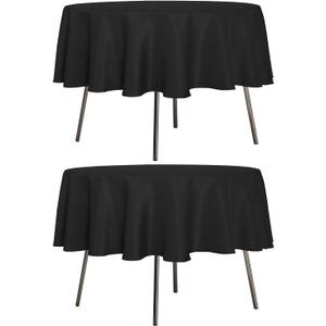 sancua 2 Pack Round Tablecloth 60 Inch Black, Stain and Wrinkle Resistant Table Cloth - Washable Polyester Table Cover for Dining Tables, Buffet Parties and Camping
