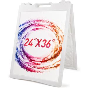 24 x 36 Inch A-Frame Sidewalk Curb Sign, Outdoor Portable Double Sided Display Folding Stand for Advertising with Quick Change System (White)