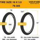 76-305 16X3.0 E-Bike Tubeless Tire - Heavy Duty 16 Inch 16X3 Bike Tire for Electric Folding Bike Scooter - 8PR 55J - 43P.S.I - Off-Road All-Terrain Tread - 2 Pack