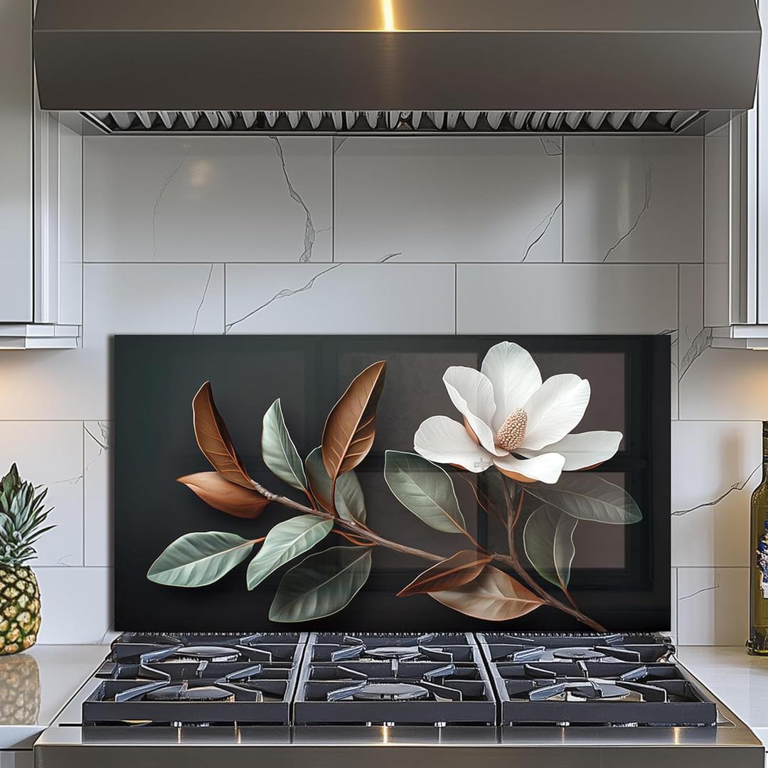 Evgosm tempered glass backsplash for stove, Flowers Stove Splashback, Glass Backsplash, Used for Kitchen Wall Protection and Decoration, Easy to Install and Clean. (30x16'')