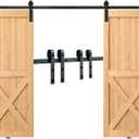 Sliding Barn Door Hardware Kit, VEVOR 8FT 330LBS Heavy Duty Barn Door Track Kit for Double Doors, Fit 3.7-4.3FT Total Wide and 1.3"-1.8" Thick 2 Door Panel, with Smooth & Silent Pulley (J-shaped - Black)