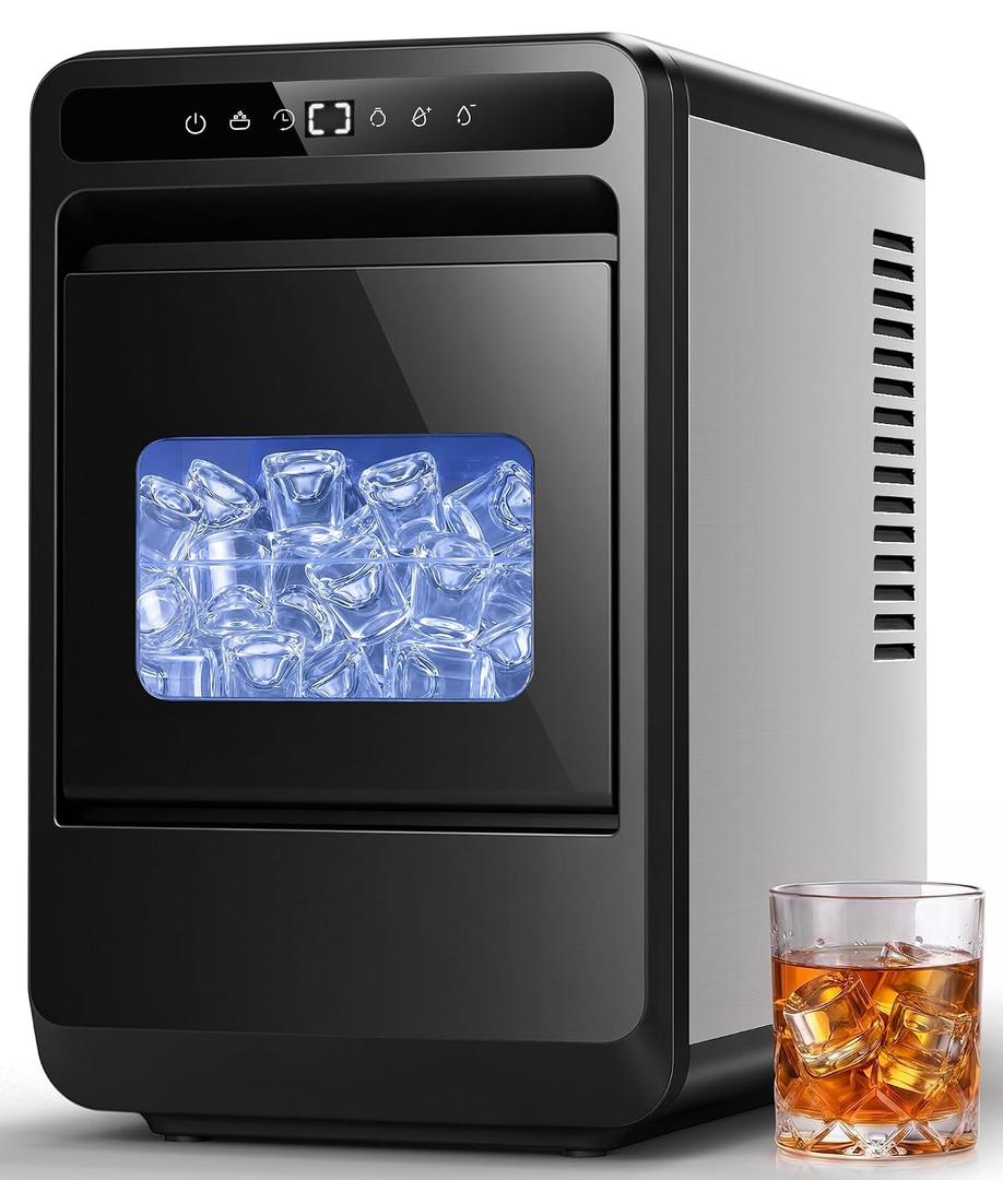 Clear Ice Cube Maker - 8 Crystal 1.2" Large Jelly Ice in 20Mins, 24H Timer, Full Bin &Water Shortage Alert, Self-Cleaning, with 10 Adjustable Ice Sizes for Home Whiskey, Cocktails, and Bourbon