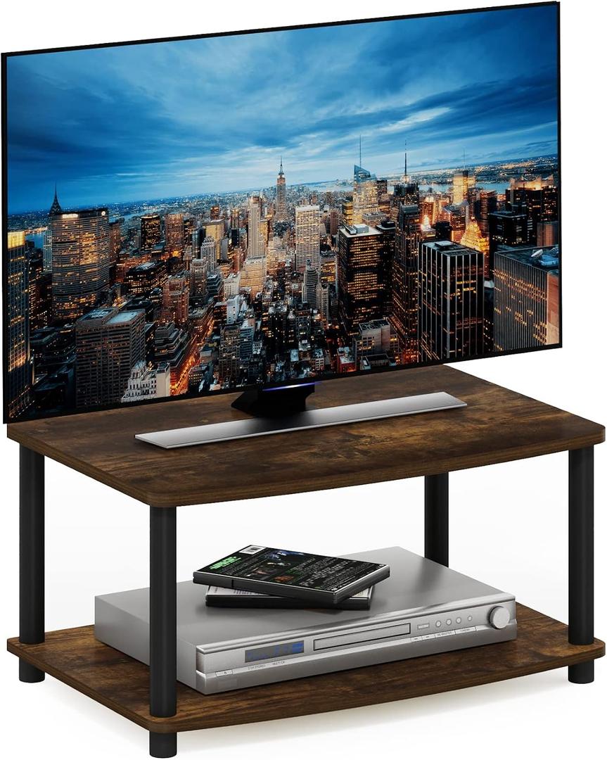 Furinno TURN-N-TUBE TV Riser Stand, 2-Tier Small Elevated No Tools TV Stand, TV Console for TV up to 32 inch, 15.8 x 23.8 x 11, for Living Room, Bedroom, Amber Pine