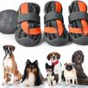 PETQYS Dog Shoes, Mesh Breathable Dog Boots for Walking Running Hiking, Soft Non-Slip Rugged Rubber Sole Dog Booties with Adjustable Straps 4Pcs, Orange-Size: 3