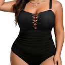 Yonique Women Plus Size One Piece Swimsuits Tummy Control Bathing Suits Vintage Swimwear (Black), Size: 14 Plus