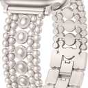 Minyee Compatible with Apple Watch Band 42/46/38/40/41/44/45/49mm Women, Dressy Pretty Stainless Steel Metal Strap Fancy Studded Designer Link Bracelet for iWatch Series 11 10 9 8 7 6 5 4 SE/Ultra 3 (Starlight)