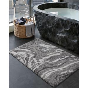 DEXI Bathroom Rug Mat 24x36, Soft and Absorbent Marble Bath Mat, Non Slip Machine Washable Bath Rugs for Shower Floor, Tub, Sink, Grey and White