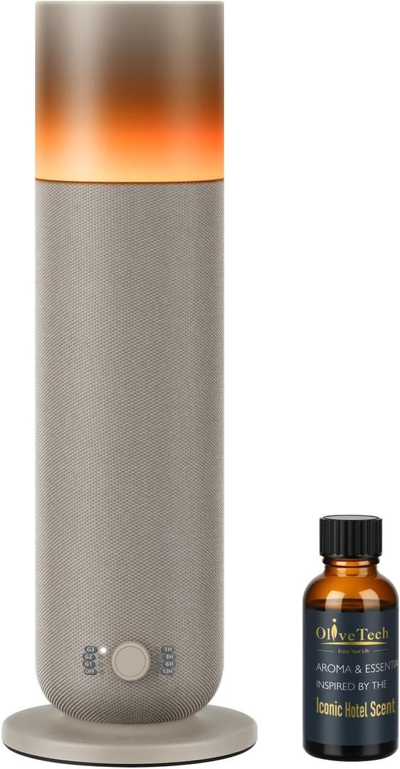 Waterless Diffuser with Fabric-Wrapped Design, OliveTech Cold Air Scent Diffusers for Home & Office, Hotel Collection Diffuser, Adjustable Intensity, Ambient Light, 1 x 30ml Essential Oil Included