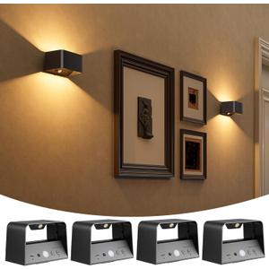 NIORSUN Motion Sensor Wall Light, 5000mAh Battery Operated Wall Sconce with Remote, 3CCT Dimmable Rechargeable Wall Lights, Wireless Sconces for Living Room Bedroom Hallway (4 Pack, Black)