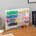 10 Pack Clear Plastic Pencil Case Boxes - Narrow Stackable Storage Organizers with Snap Lids for Pens, Markers, Makeup Brushes, Art Supplies, Beads, Jewelry, School Office Use, Rectangular Narrow