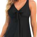 Yonique Women's Flowy Tankini Top - Modest Swim Top with Loose Fit, No Bottom (Black)