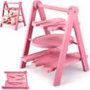 Novabright Mother's Day Serving Tray and Platters, 3 Tier Foldable Wooden Cupcake Stand, 7.8''/9.8''/11.4'' Pink Heart Mom Letter Charcuterie Board Serving Plate for Food Display, Party Decor Mom Gift