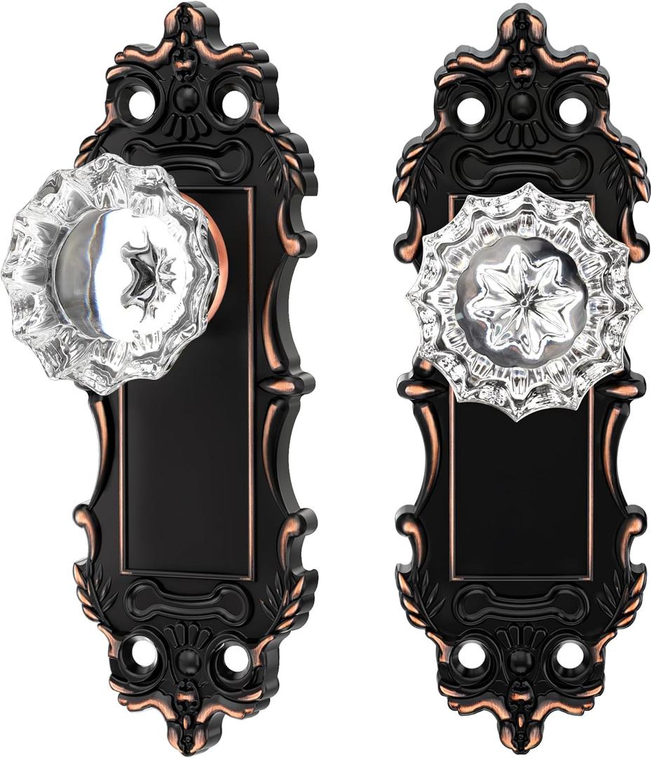 Antique Dummy Door Knobs Interior Oil Rubbed Bronze 2 Pack Doorknob Crystal Glass Closet Door Handle Vintage Door Pulls for Pantry Door Hallway
