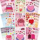 32 Sheets Valentine Stickers for Kids Toddlers, Make a Face Sticker Love Cake Bear Cupid Stickers for Kids Make Your Own Sticker Valentines Day Activities Party Favors