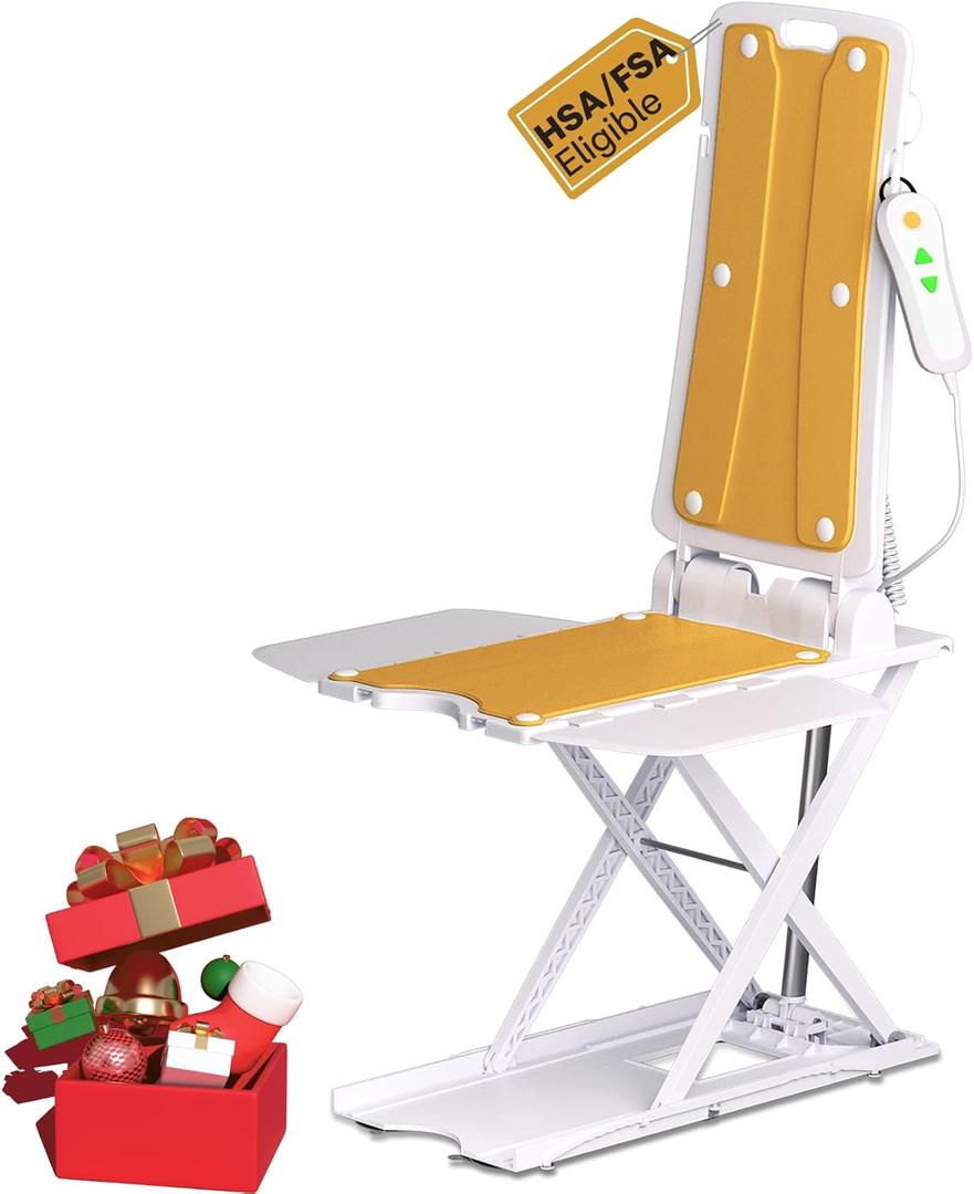 Electric Chair Lift, FSA & HSA Eligible, Up to 20inch Floor Lift for Elderly Falls ,IP68 Waterproof Bath Tub Lift for Seniors, Up to 300lbs Lift Chair, for Home Floor Bathtub, 2nd Gen Version, 11.02 inches x 28.85 inches x 16.92 inches