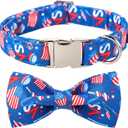 Lionet Paws Patriotic Dog Collar with Bowtie, 4th of July, Soft and Comfortable Adjustable American Flag Bowtie Collar for Dogs Male Female Gift, Small, Neck 10-16 inches (USA)
