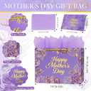 3 x Xustanina 13" Large Rose Purple Gift Bag Set, With Gilded Floral Pattern, Envelope, Greeting Card and Tissue Paper, Suitable for Mother's Day, Birthday, Wedding and Anniversary