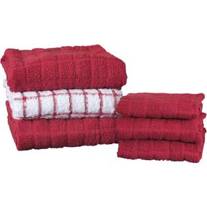 Ritz Premium Kitchen Towel and Dish Cloth Value Set: Highly Absorbent, Super Soft, Long-Lasting, 100% Cotton Checked and Solid Hand Towels, Tea Towels, Bar Towels - 6 Pack, Paprika
