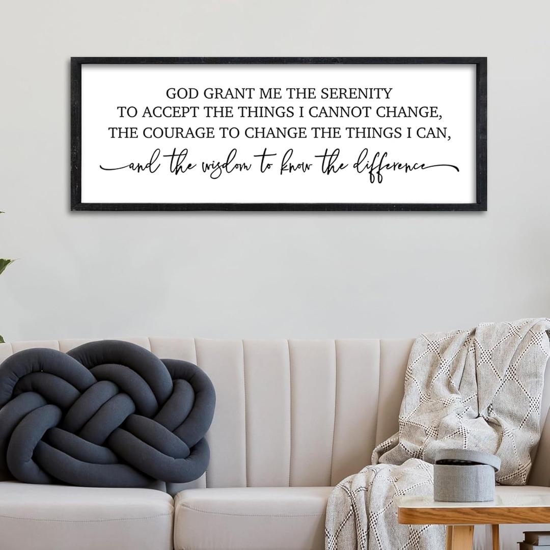 Surfapans Serenity Prayer Bible Verse Sign Wall Decor 32"12" God Grant Me Christian Inspiraional Quotes Large Wood Framed Hanging Art (Black)
