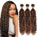 Dark Brown Highlight Bundles Human Hair P430 Highlight Curly Wave Bundles 08 10 12 Inch Chocolate Mix Brown Mix Double Weft Weave Unprocessed Brazilian Virgin Remy Weave Hair Extensions