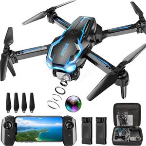 2K HD FPV Drone with Camera for Adults - Altitude Hold, One-Key Takeoff/Landing, 3 Speed Modes, Headless Mode, 2 Batteries, Foldable & Portable, Best Gifts for Beginners, Teen Boys & Girls (Blackblue)