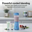 Hamilton Beach Portable Blender for Shakes and Smoothies, 14 Oz BPA Free Travel Cup & Lid, Durable Stainless Steel Blades, Personal Smoothie Blender, Tranquil Blue (51172)