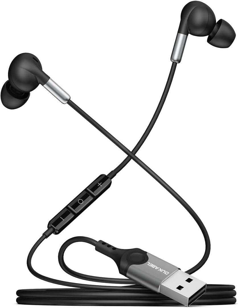 DUKABEL USB PC Earbuds, USB Gaming Earbuds with Mic for PC/PS4/PS5, Black Noise canceling Wired Headphones with Remote for Music, Video Calls, Broadcasting, Work<6.56FT>