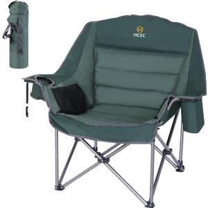 Nice C Camping Chairs, Oversized XL Padded Camping Chair, Outdoor Chair, Camp Chair, Lounge Chair, Wide&Thick, Heavy Duty 400lb, Carry Bag, Cupholder & Cooler (One Green)