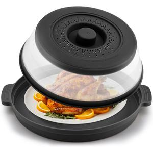 Microwave Splatter Cover for Food with Anti-scald Base Plate,Large Plastic & Silicone Vented Avoid Scalding Collapsible Guard Lid,Kitchen Essential Gadgets for Meal Prep-10.7 Inch (Black)