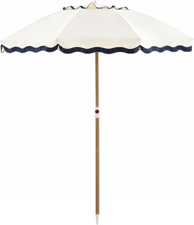 DEER LAND 6FT Patio Beach Umbrella, UPF 50+ Sun Shade, Adjustable Tilt, Harbour White