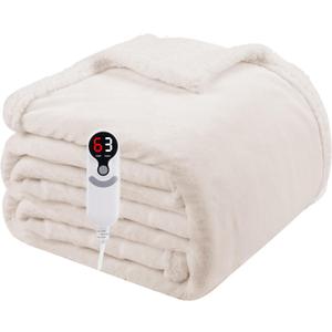 Electric Heated Blanket Full Size 72"x84", Soft Flannel with Overheat Protection, 9 Adjustable Heat Settings & 10-Hour Auto-Off Timer, Fast Heating for Winter Comfort, White