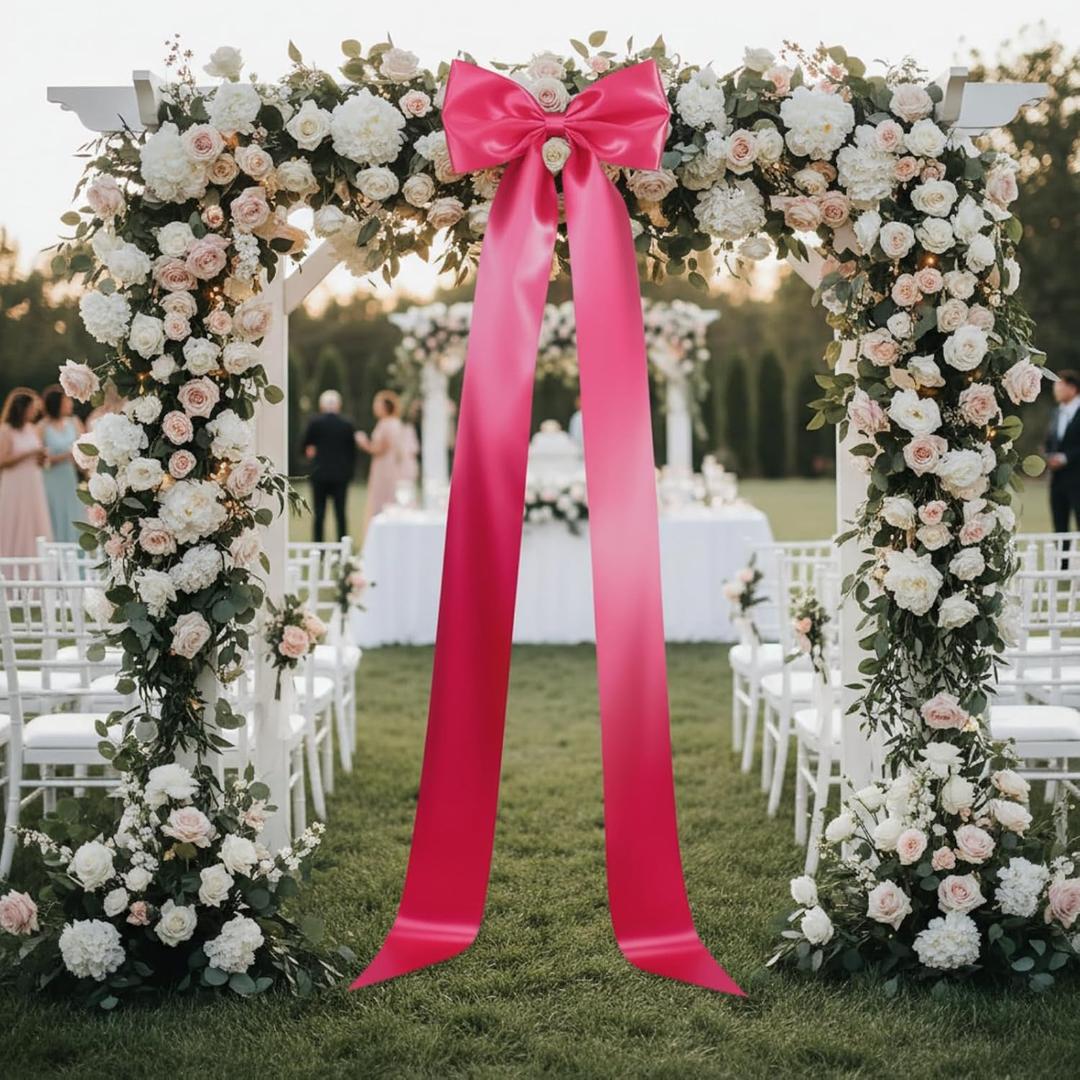 Knitgrip 118x28 Inch Extra Large Wedding Bow Giant Wall Satin Bow Decoration with Long Streamers Huge Oversized Topper Decor for Room Backdrop Tree Topper Holiday Party Door(Hot Pink,Satin)