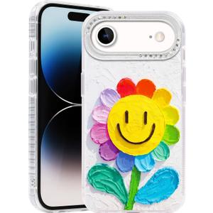 Compatible with iPhone Air Case,with [Soft Slim][Camera Protection] Cute Rainbow Flower Aesthetic 17 Air Phone Cover Anti-Yellowing Shockproof Protective Cover for Women Girl-White