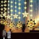 Vigdur Ramadan Star Curtain Lights, 120 LEDs Eid Mubark Castle Curtain Fairy Lights with Remote & 8 Lighting Modes, Ramadan Decoration Lights for Home Holiday Eid Decorations(10FT)
