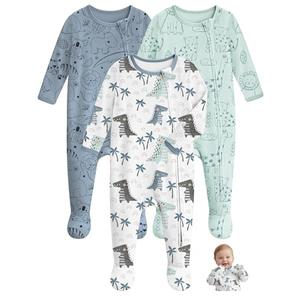 Unnivoll Baby Pajamas 100% Cotton Baby Sleepers for 3-6 Months 3Pcs Footie Pajamas Baby Boys Girls Clothes, Soft Infant Footed PJs with Mitten Cuffs, Two Way Zipper, Long Sleeve