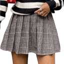 MakeMeChic Women's Pleated Mini Skirt Plaid Print Flared Hem A Line Belted Preppy Short Skirts (Brown, M)