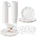 Nuenen 36 Set Color Your Own Tea Party Paper Cups with Handles Disposable Tea Cups and Saucers Plates DIY Coloring Activity Crafts for Kids Birthday Party